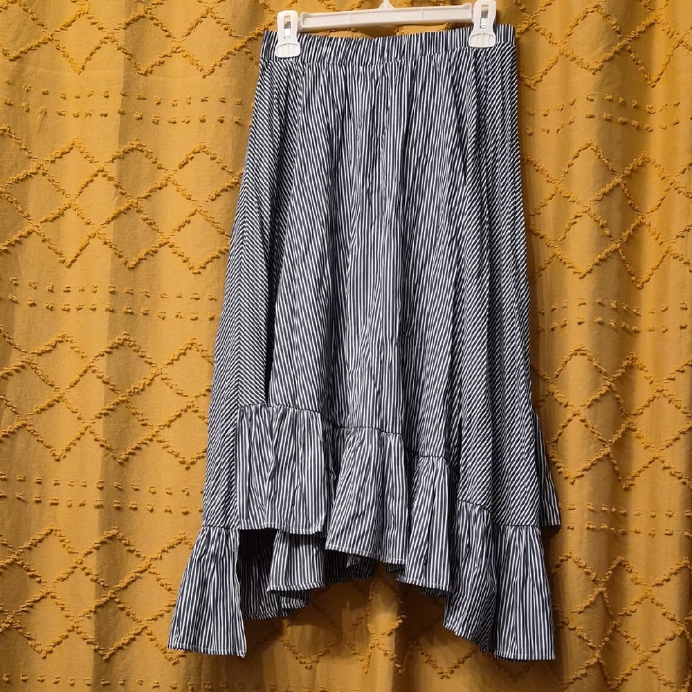 Lulu's Blue and White Striped Midi Skirt